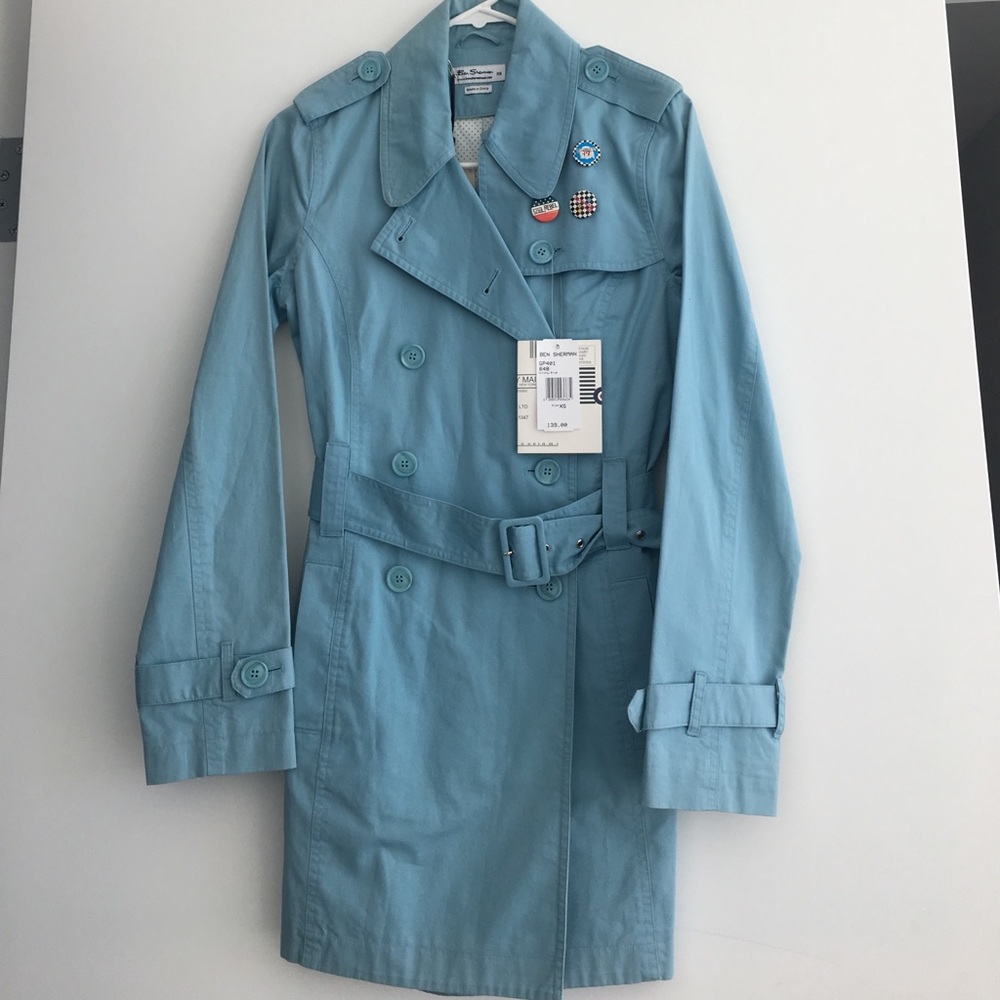 NEW Ben Sherman Blue Mid Length Trench Coat Sz XS