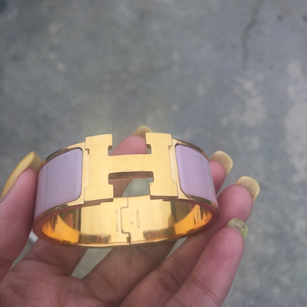 Hermes Soft Pink and Gold Clic Clac Bracelet