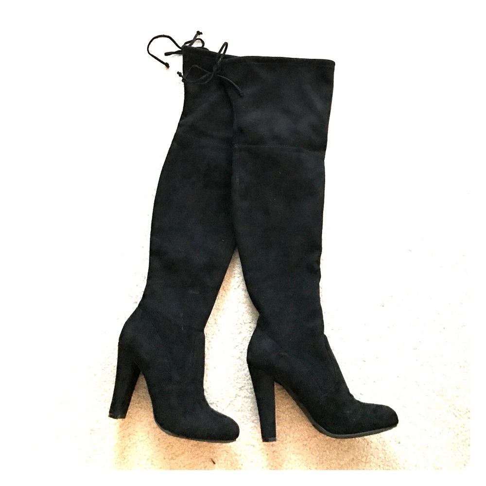 Over the knee black velvet boots
