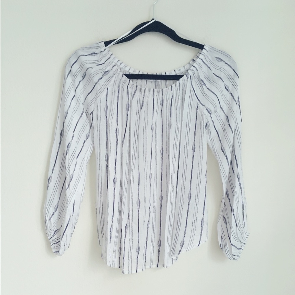 5⭐️Ivory/purple off shoulder top - Picture 2 of 7