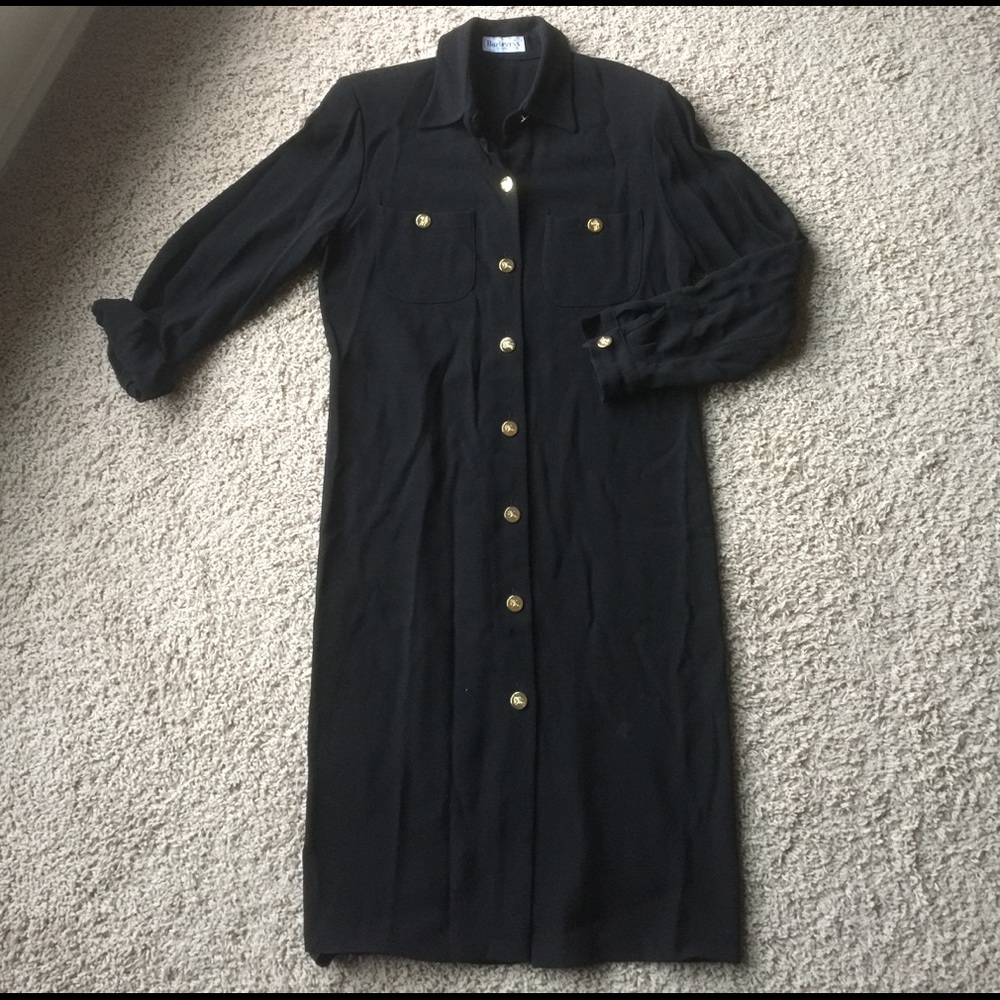 Vintage Nineties Burberry Black Shirt Dress 40 M
