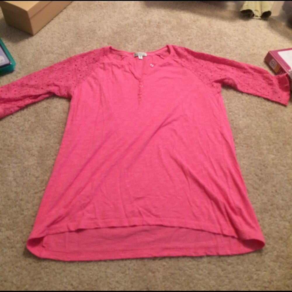 Half Sleeve Lace Button Up Tee