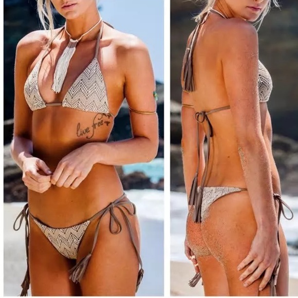 ⛱SALE Ipanema •Crochet Gray Triangle Tassel Bikini - Picture 2 of 7
