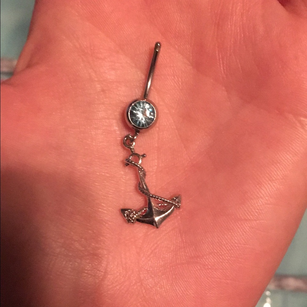 Blue anchor belly button ring