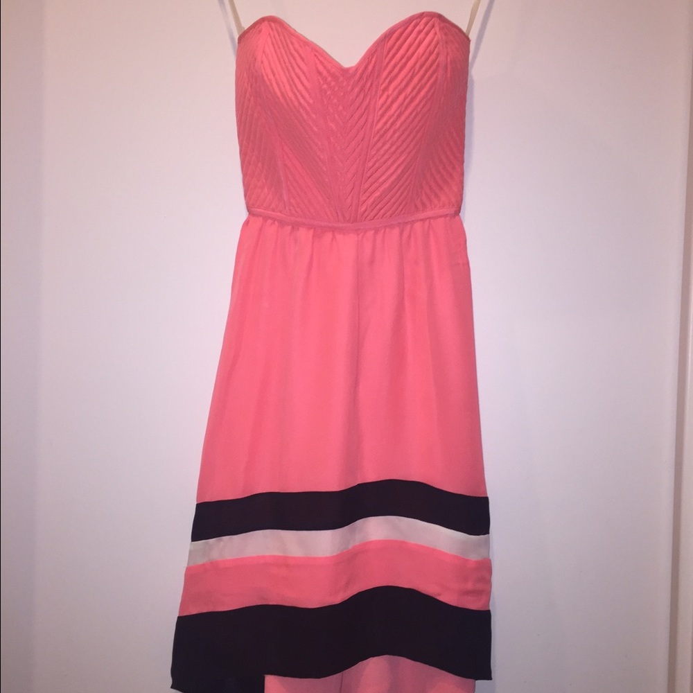 Parker strapless hot pink and black dress. Xs