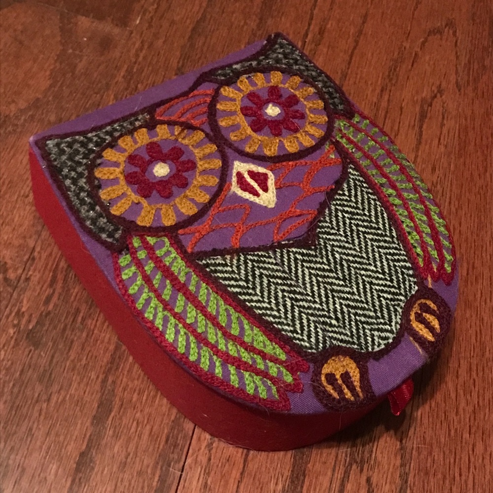embroidered owl jewelry box
