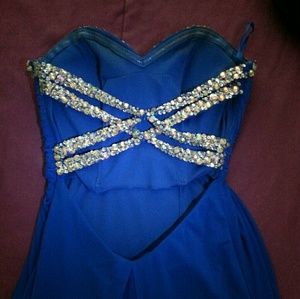 strapless blue prom dress