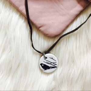 White Bird Stone Necklace with Brown Leather