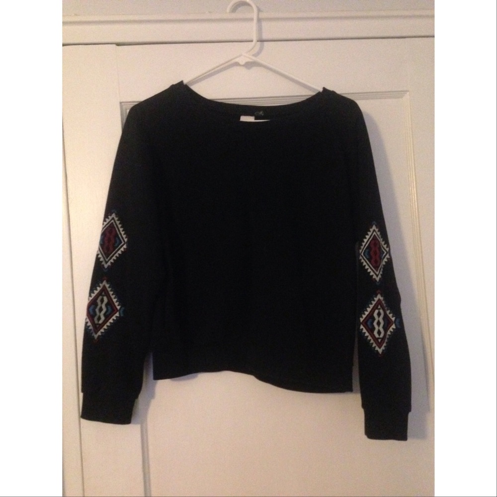 Black Crewneck with Embroidered Sleeves