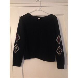 Black Crewneck with Embroidered Sleeves