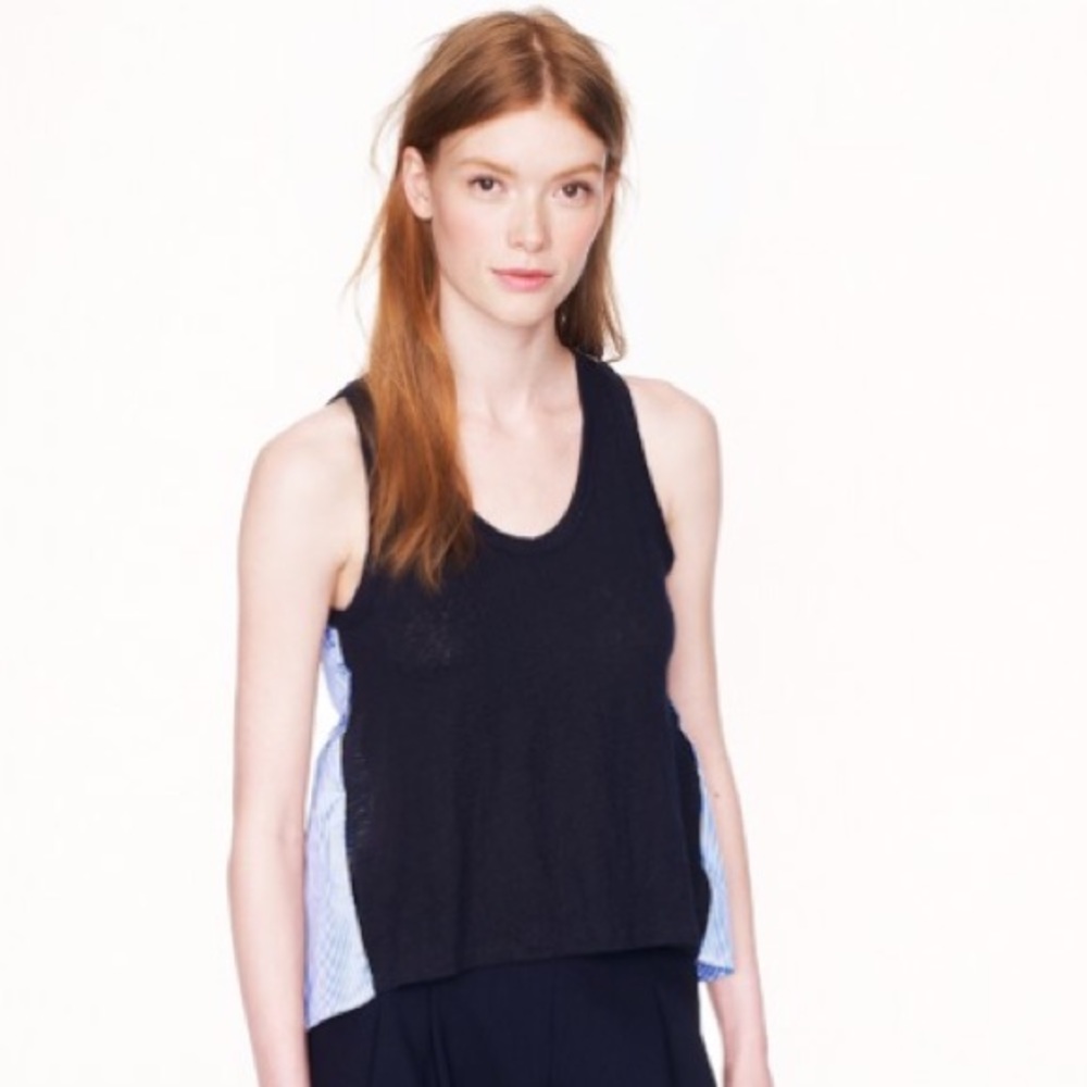J Crew Stripe silk-back linen tank
