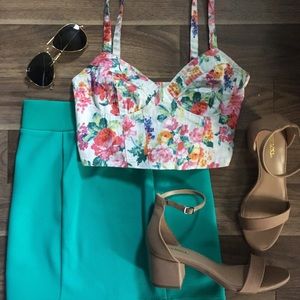 Forever 21 Floral Crop Top + Mini Skirt