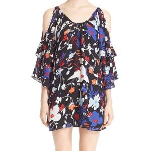 PARKER open shoulder silk printed mini