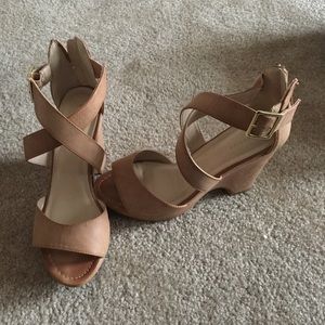 Tan Sandals with a wedge heel