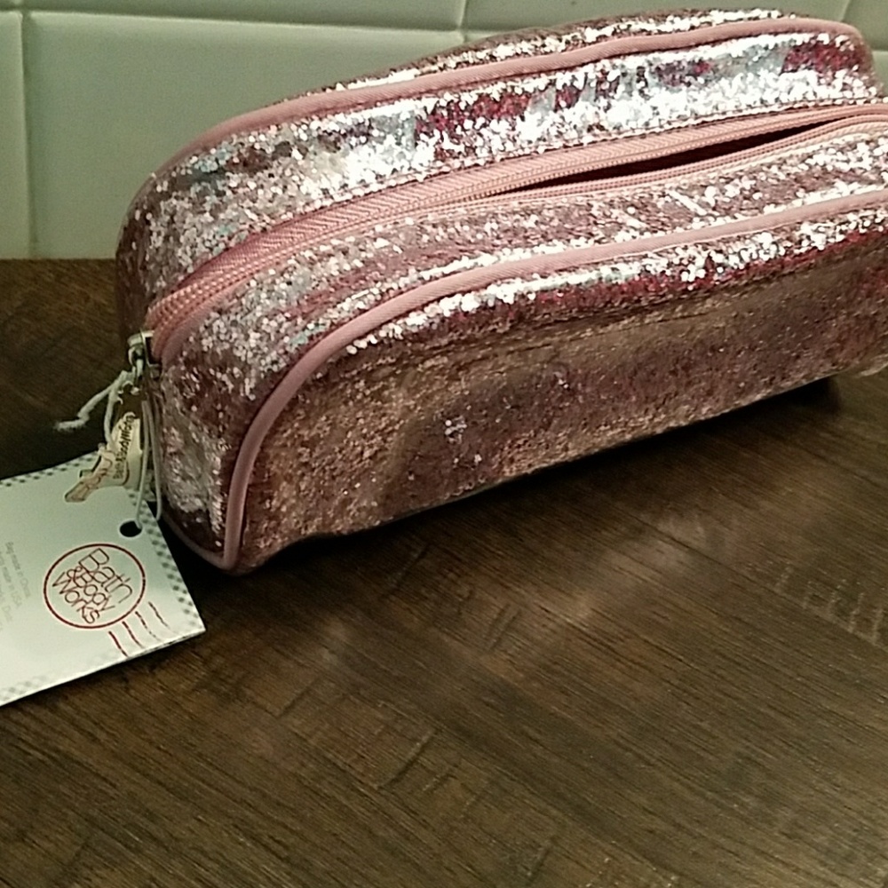 NWT pink glitter cosmetic bag