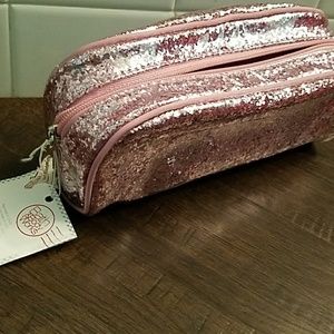 NWT pink glitter cosmetic bag