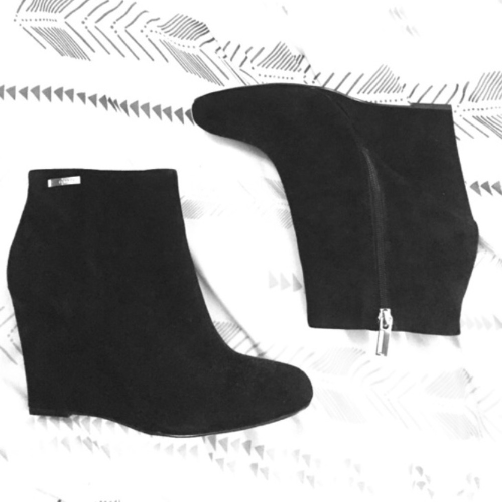 Black suede Calvin Klein booties