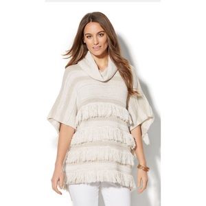 Cowl Neck, Fringe, Honey-Beige Sweater