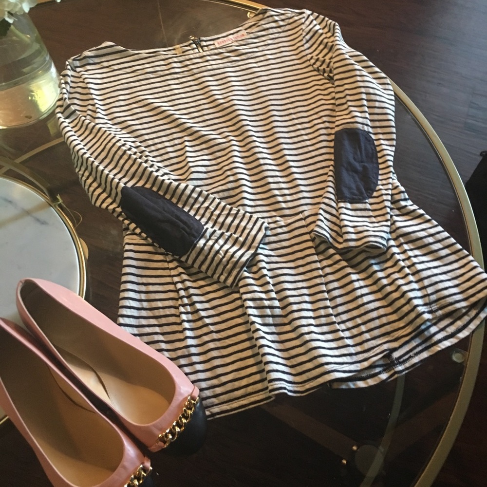 Rebecca Taylor blue striped peplum shirt small