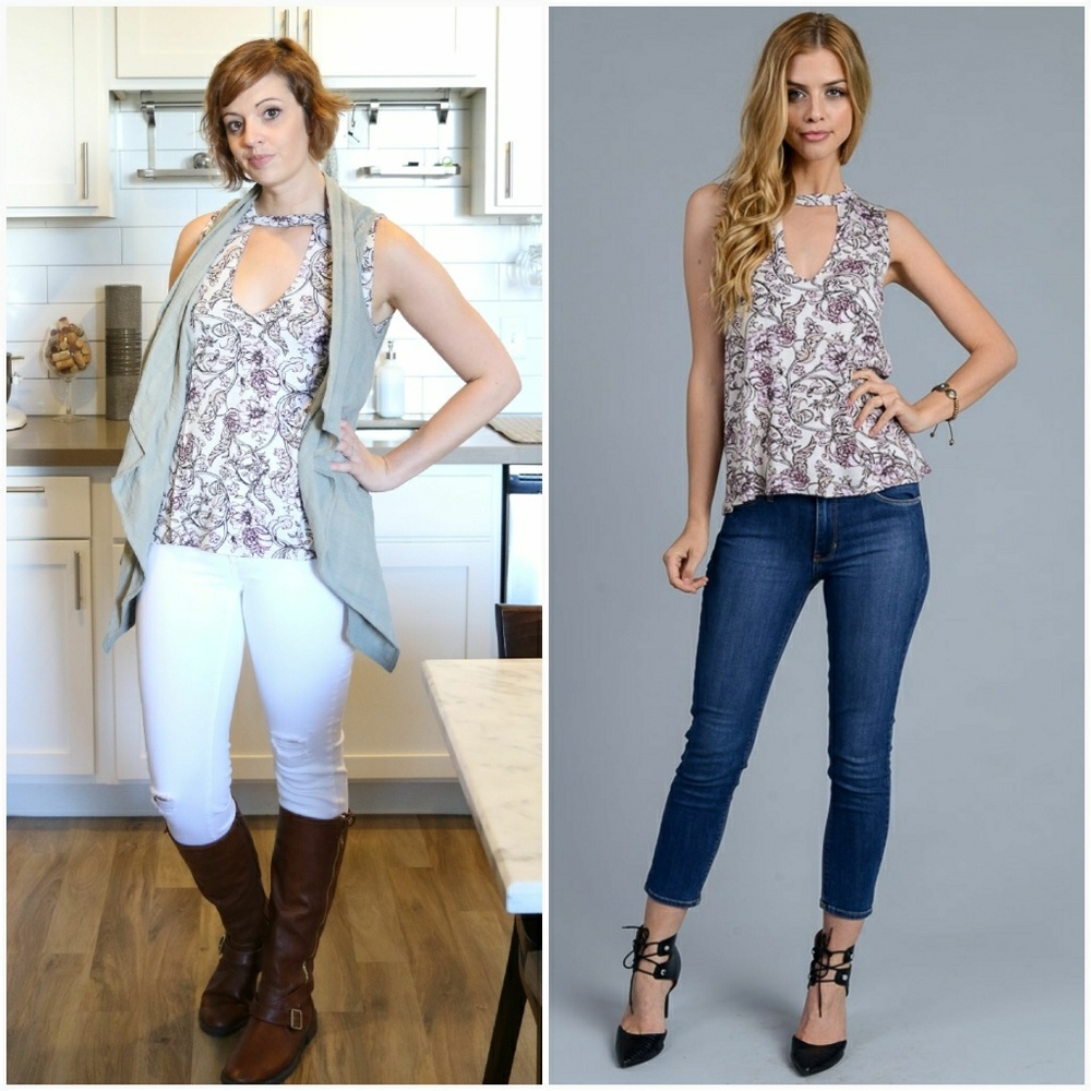 Open Neck Print Choker Tee