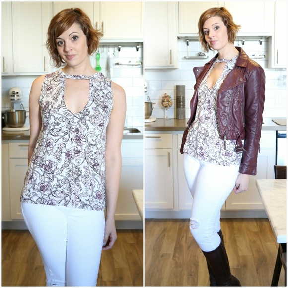 Open Neck Print Choker Tee - Picture 4 of 5