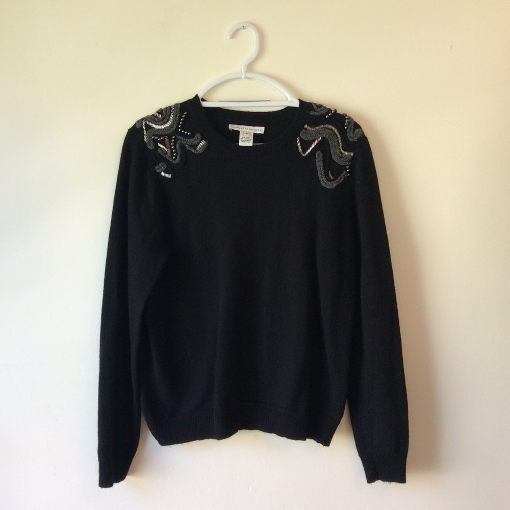 Black Embellished Shoulder Sweater