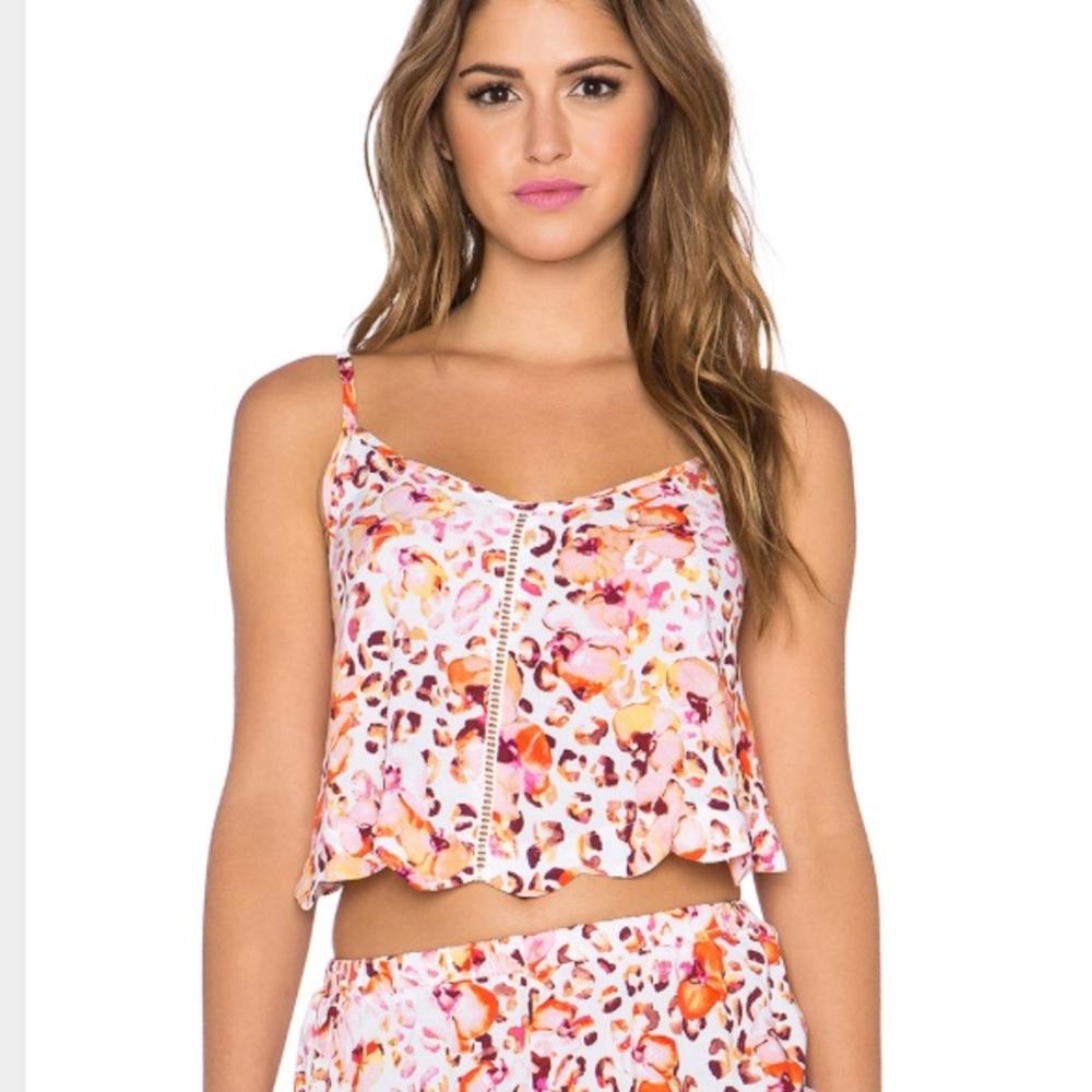 Mink pink Ruffled hem tie back crop top cami