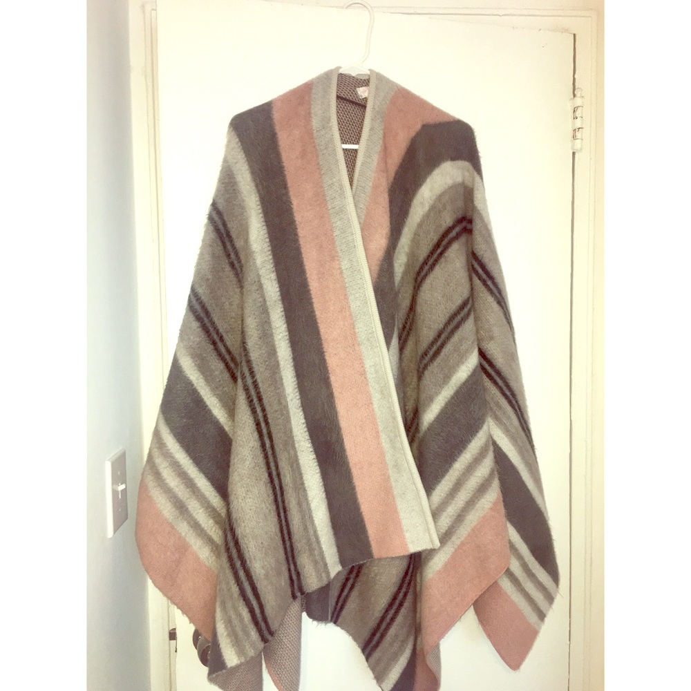 Free People Striped Ruana in Grey