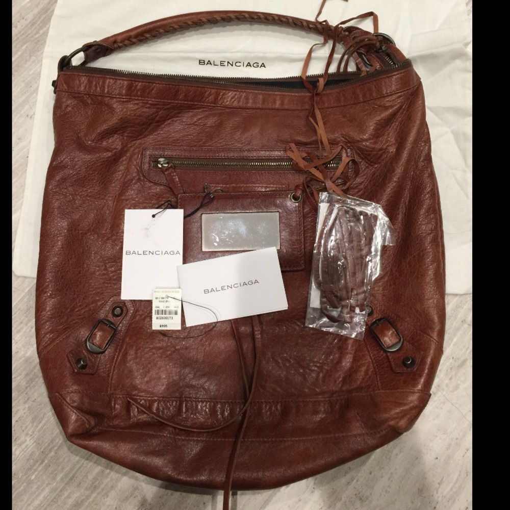 Authentic Balenciaga Motorcycle Day Bag in Brown