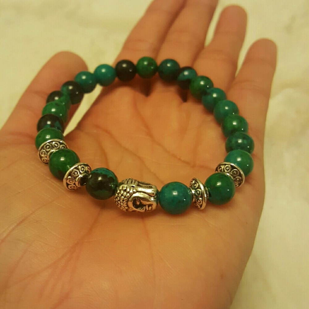 $25 new natural stone beads bangle silver Buddha