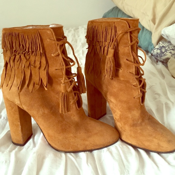 Aquazzura Suede Fringe Booties - Picture 1 of 4