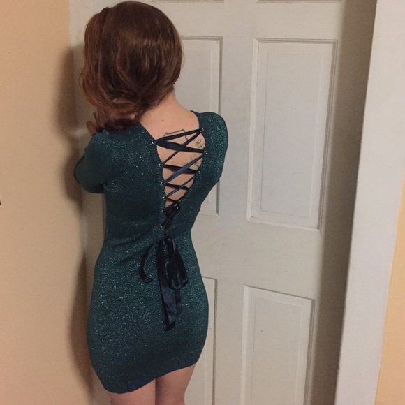 Joyce Leslie Teal Green Lace-Up Dress - Picture 3 of 4