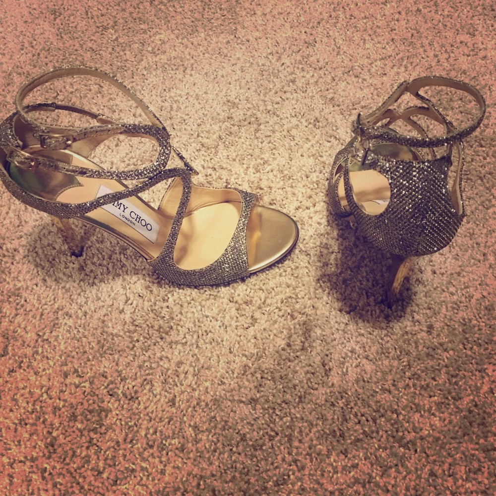 New Jimmy Choo gold bronze glitz heels never worn