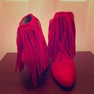 Red fringe booties!