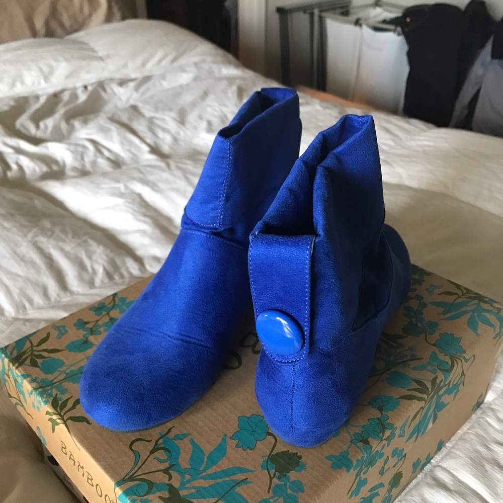 Blue suede ankle boots