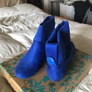 Blue suede ankle boots