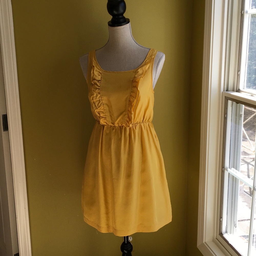 Anthropologie Yellow Gold Dress w/Ruffle Front