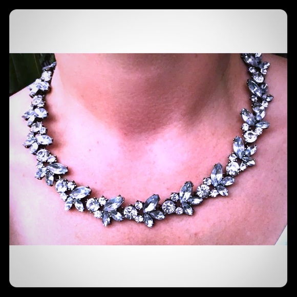 Leaf White Crystal Silver Statement Necklace - Picture 3 of 3