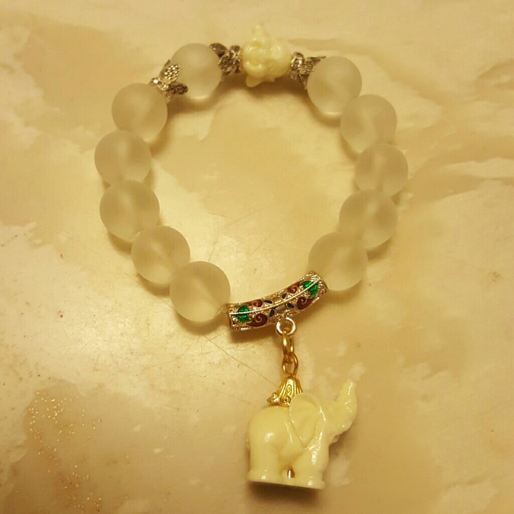 $35 elephant white quartz Buddha bracelet