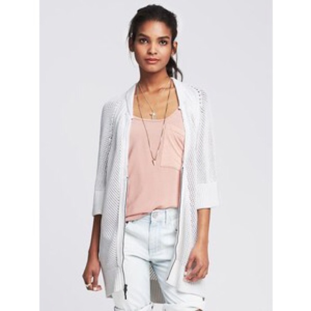 Banana Republic Open Stitch Long Zip Cardigan