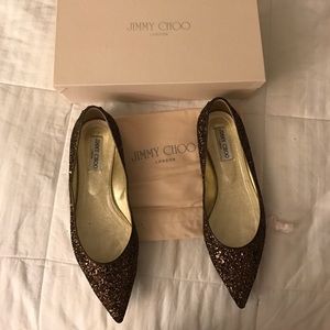 Jimmy Choo 40.5 (10.5) bronze glitter flats