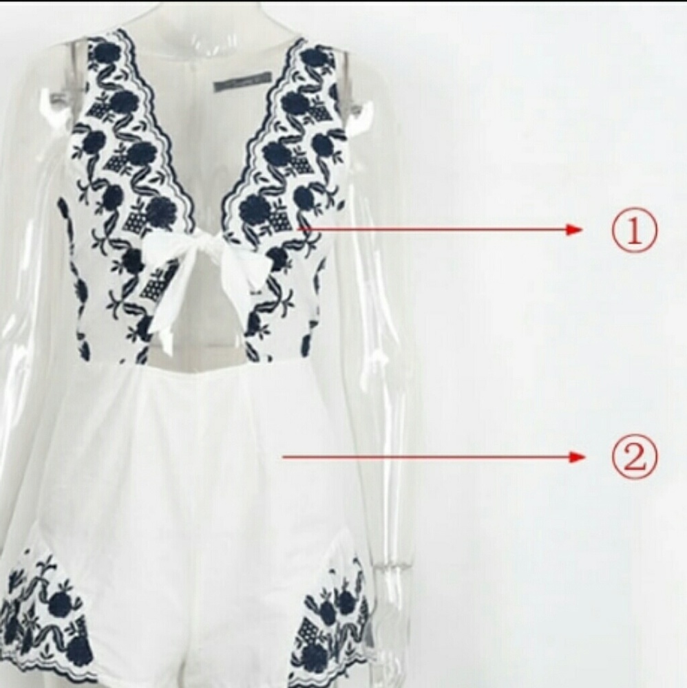 Embroidered Navy & White Romper - Picture 9 of 9