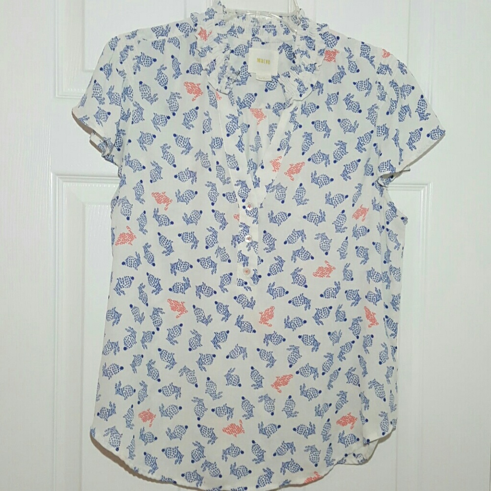 Anthropologie-Maeve-Hop-Along-Blouse-Sz-12-Bunny