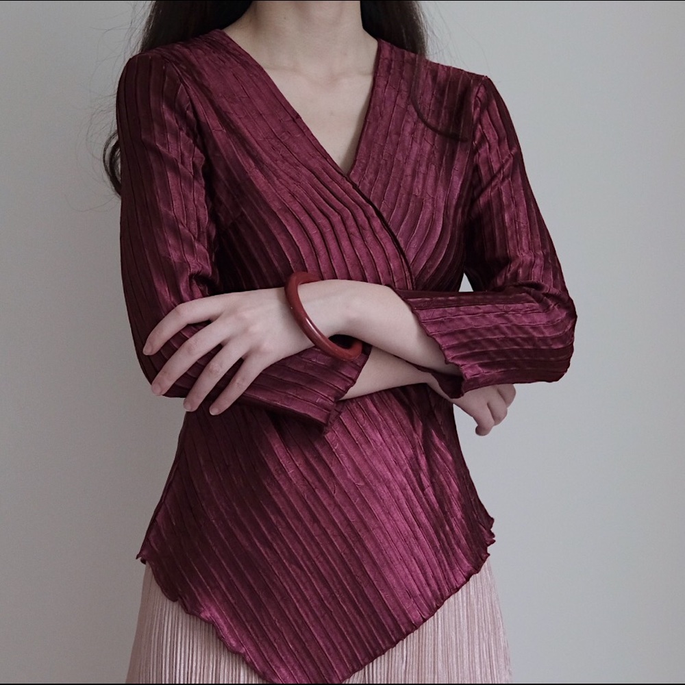 Maroon v-neck silky top