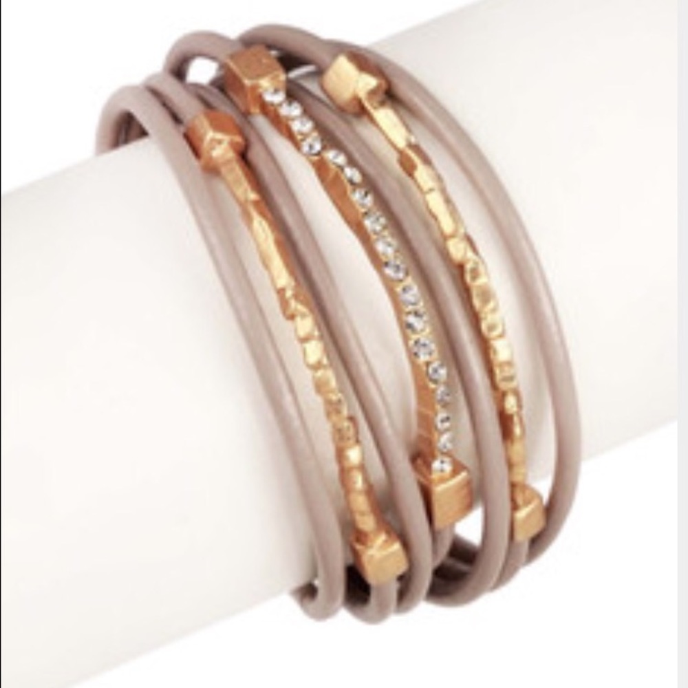 Rose gold Crystal and leather wrap bracelet