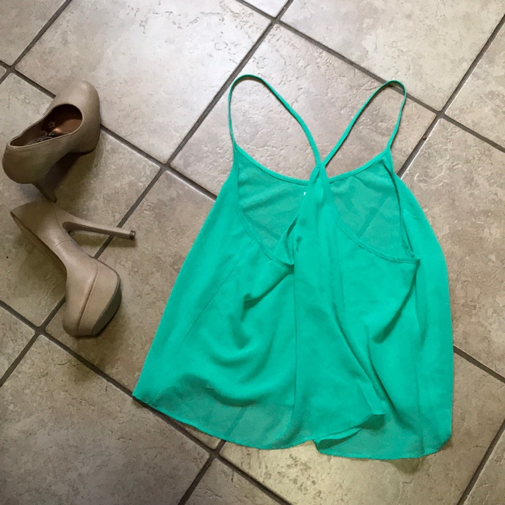 Sheer crisscross back semi-crop top