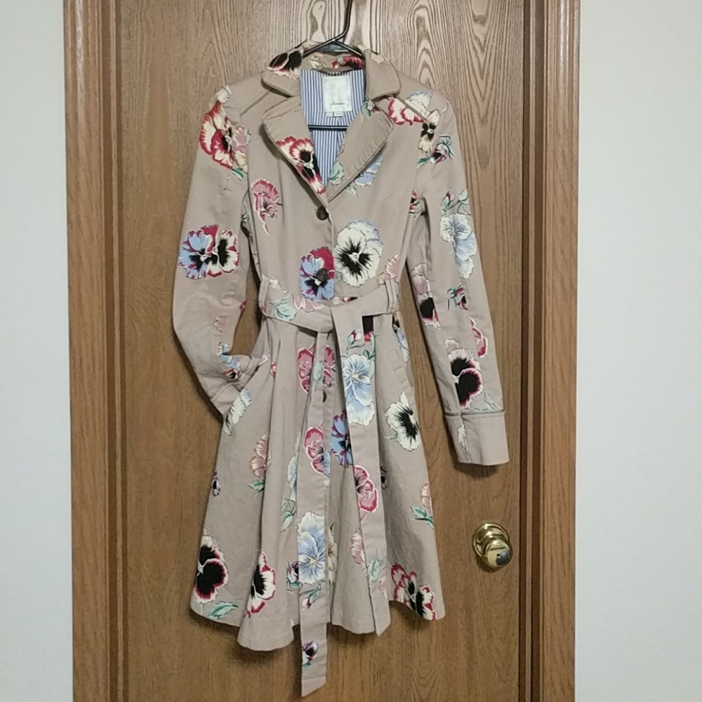 Anthropologie floral pansy corset trench coat