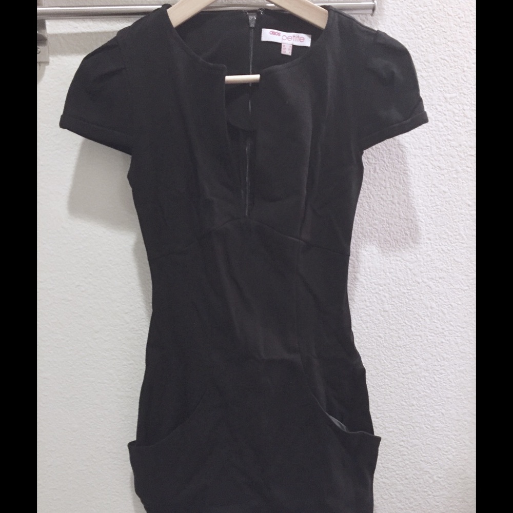 Black plunge neck midi dress