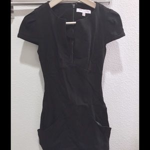 Black plunge neck midi dress