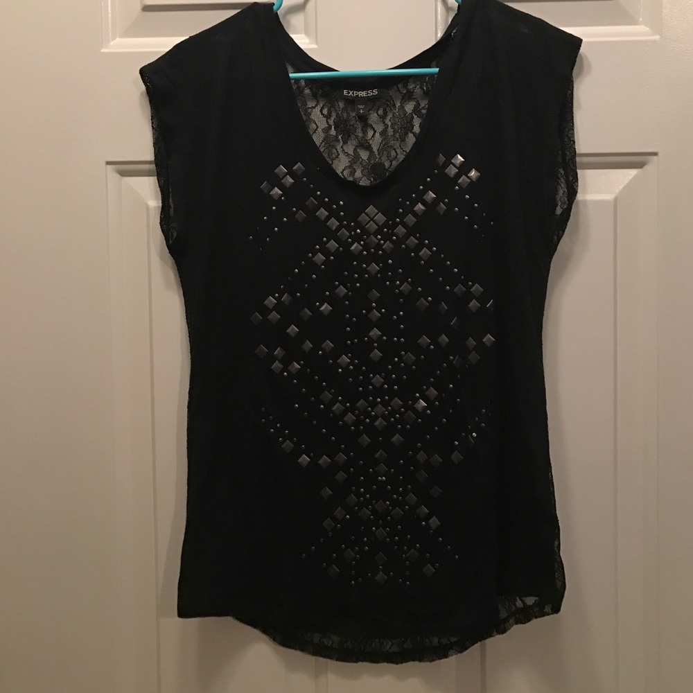 Express Embellished Sheer Back Top